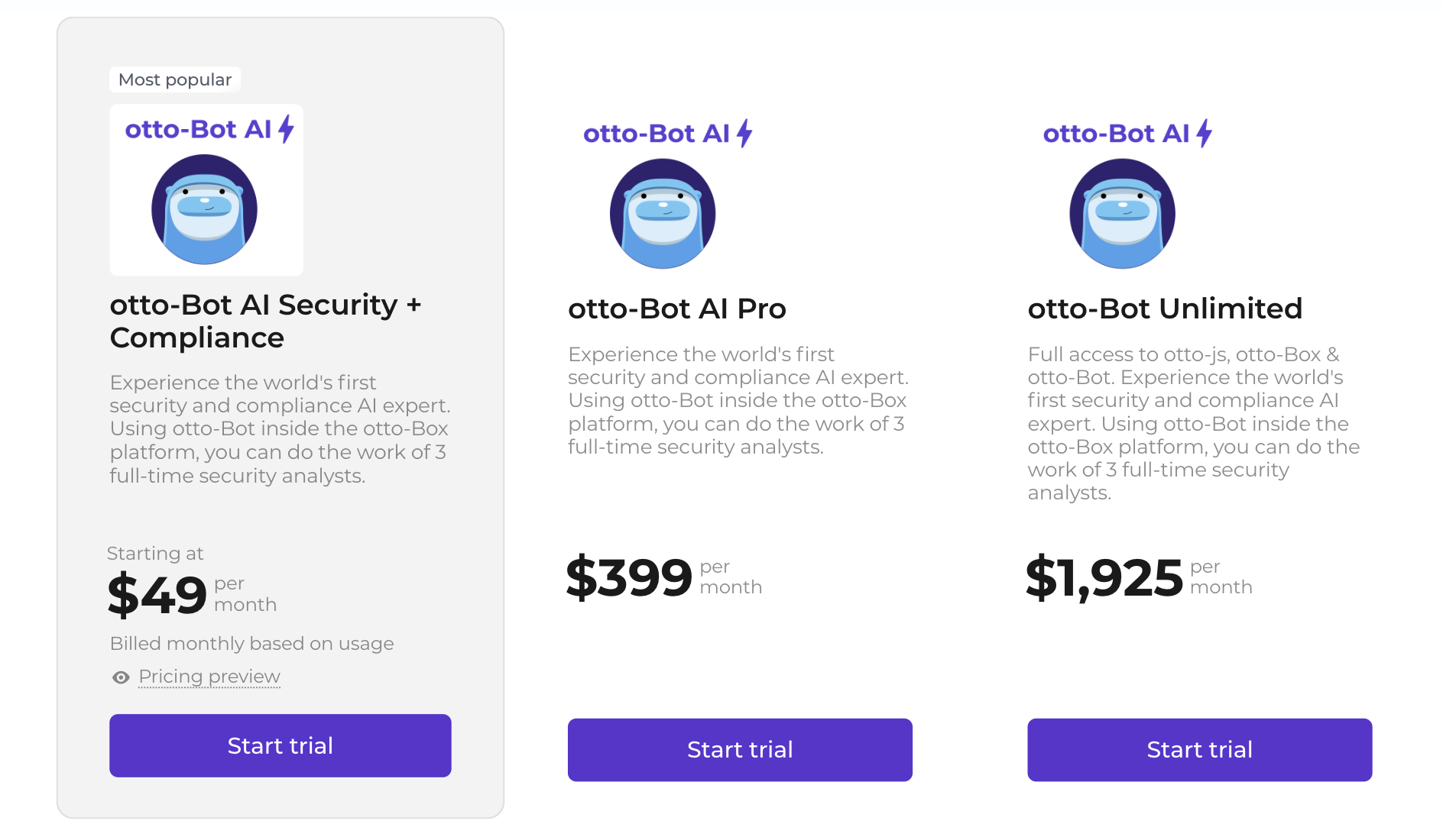otto-Bot Pricing Table